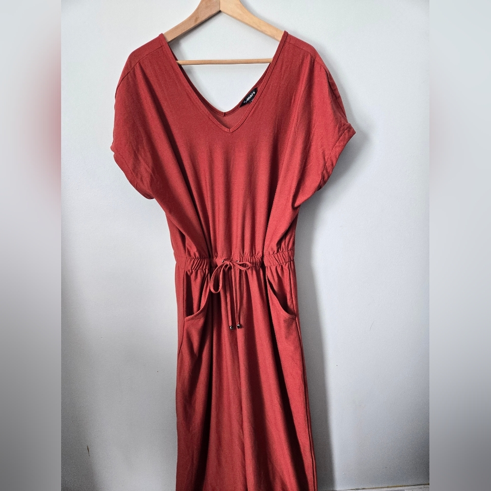 SANSARA V-Neck rusty-red Wide Leg Jumpsuit